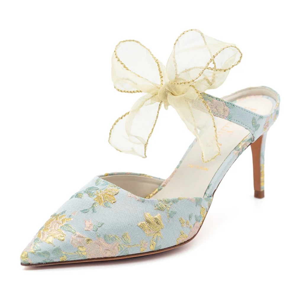 Something Bleu Bridal Blue and Gold Embroidered Heels